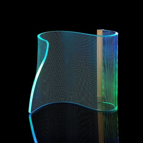 This curved acrylic table lamp features a beautifully crafted arc design that adds an artistic touch to any space. The smooth curves and sleek lines create an eye-catching centerpiece that enhances the overall aesthetics of your home or office. DIY Mood Light with App Control: The accompanying mobile app allows you to easily adjust the colors, brightness, and lighting effects, giving you full control over creating the perfect ambiance for any occasion. Bedroom Futuristic, Gaming Lamp, Futuristic Lamp, Lamps For Bedrooms, Futuristic Decor, Gaming Rooms, Curved Table, Gaming Room Decor, Mood Lighting