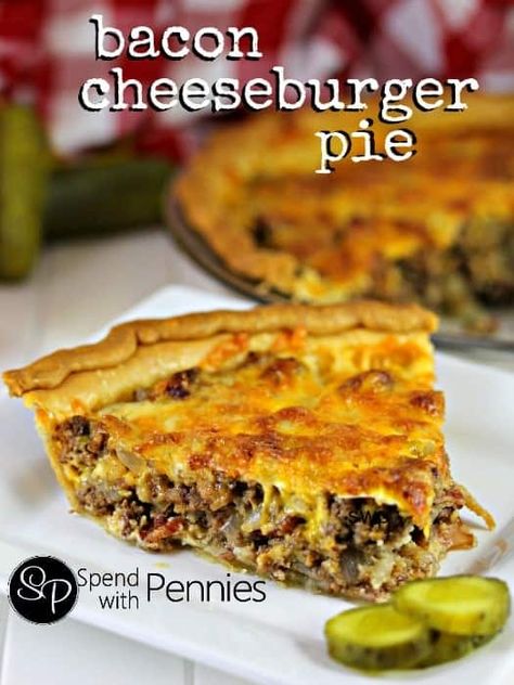 Bacon Cheeseburger Pie Bacon Cheeseburger Pie, Cheesy Recipes Easy, Cheeseburger Pie, Beef Bacon, Spend With Pennies, Yummy Casseroles, Bacon Cheeseburger, Cheesy Recipes, Corn Dogs