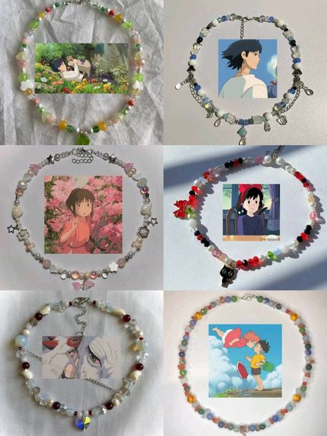 Anime Inspired Beaded Jewelry, Ghibli Inspired Jewelry, Anime Jewelry Diy, Studio Ghibli Pictures, Ghibli Pictures, Anime Inspired Jewelry, Couple With A Dog, Studio Ghibli Jewelry, Ghibli Jewelry