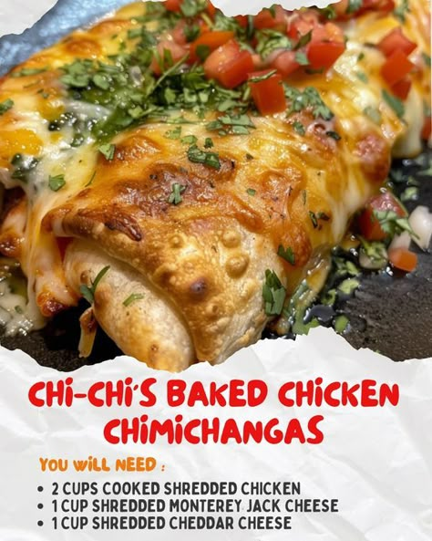 Chi Chi's Chimichanga Recipe, Baked Chicken Chimichangas, Chicken Chimichanga, Chicken Chimichangas, Chimichanga Recipe, Sausage Ingredients, Shredded Cheddar Cheese, Easy Baked Chicken, Oven Baked Chicken