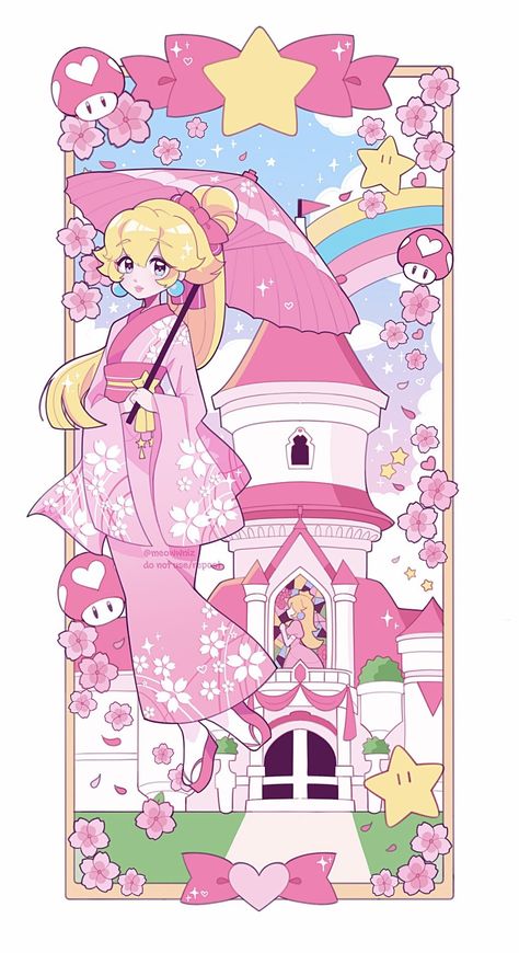 Sakura Kimono, Super Princess Peach, Super Mario Princess, Super Princess, Peach Mario, Mario Fan Art, Nintendo Princess, Nintendo Fan Art, Peach Wallpaper