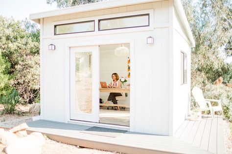 She Shed Office, Writing Studio, Office Shed, Pool Shed, Shed Office, Studio Shed, Double Glass Doors, Backyard Studio, Backyard Office