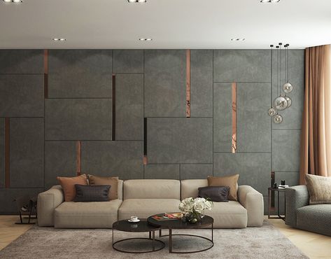 Flat_ on Behance Wall Cladding Interior, Living Room Wall Designs, Sala Grande, Wall Panel Design, Hall Interior Design, Set Sofa, Luxury Living Room Design, Living Room Partition, Room Partition Designs