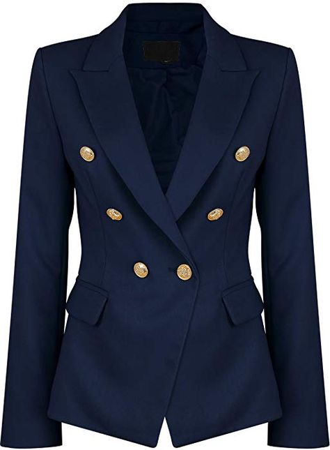 VIEMA MODA Womens Double Breasted Military Style Blazer Ladies Coat Jacket (US4, Navy) at Amazon Women's Coats Shop Jackets Cute, Dark Blue Coat, Ladies Coat, Balmain Blazer, Scottish Fashion, Ladies Blazer, Fashion Capsule Wardrobe, Navy Blue Jacket, Style Blazer