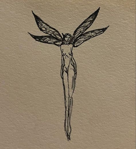 Fairy Tattoo Silhouette, Absinthe Fairy Tattoo, Pans Labyrinth Tattoo Fairy, Forest Elf Tattoo, Dark Naturalism Tattoo Ideas, Blackwork Fairy Tattoo, Goth Fairy Drawing, Dark Fairycore Tattoo, Edgy Fairy Tattoo