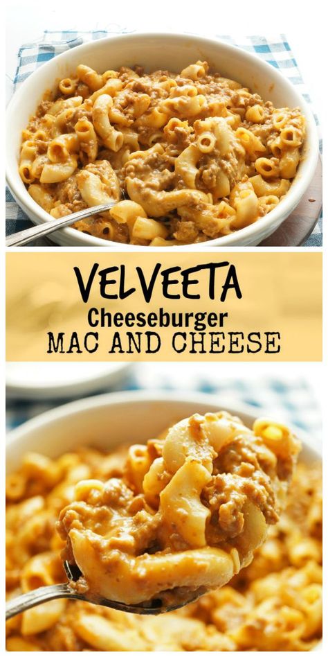 Cheeseburger Casserole With Velveeta, Ground Beef And Velveeta Recipes Dinners, Ground Beef Velveeta Recipes, Burger Mac And Cheese, Hamburger Mac And Cheese, Beef Mac And Cheese, Cheeseburger Mac And Cheese, Recipes With Velveeta Cheese, Velveeta Shells And Cheese