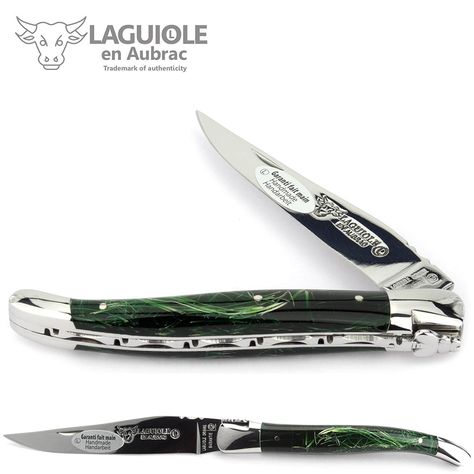 Laguiole en Aubrac handmade knife 12 cm L0212F4IF acrylic handle 'fireworks' green, blade and bolsters stainless steel shiny -- Continue to the product at the image link. Laguiole Knife, Metal Sculptures Garden, Diy Knife, Handmade Knife, Most Satisfying Video, Buck Knives, Kitchen Cutlery, Knife Sheath, Which Is Better