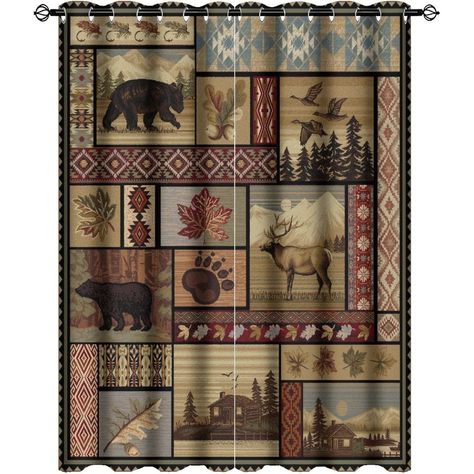 PRICES MAY VARY. ✔【Vintage Deer Bear Farmhouse Grommet Blackout Curtain】The total size is: 42x54in.2 Panels, the size of each 2 Panels is: 21x54in .Natural Feeling. Breathable Fabric. ✔【Exquisite Workmanship】These unique curtain panels are 100% made out of superior Polyester.Prevent sunlight from reaching into your room and keep your house warm during the winter and chill during summer hot days. ✔【Wise Budget】 Avoid your furniture and floor to be exposed to the harsh sunlight and save your heati Energy Efficient Window Treatments, Retro Cabin, Art Party Decorations, Insulated Drapes, Bedroom Retro, Country Lodge, Farmhouse Room, Unique Curtains, Insulated Curtains