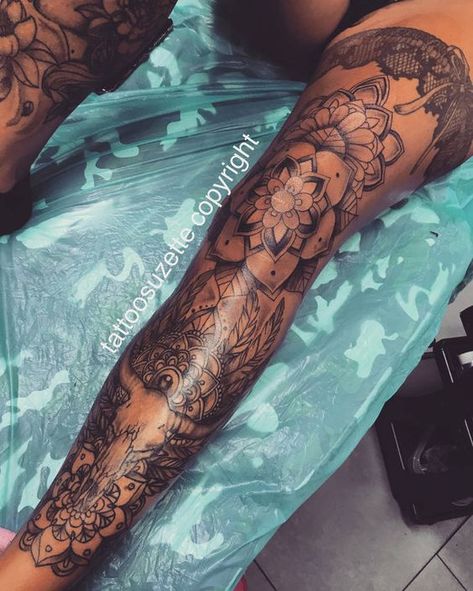 Womens Leg Sleeve Tattoo Ideas, Mandala Leg Sleeve Women, Leg Sleeve Women Tattoo, Big Leg Tattoos For Women, Leg Tattoos Women Sleeve, Best Leg Tattoos For Women, Half Leg Sleeves For Females, Leg Sleeve Ideas, Women Leg Sleeve Tattoo Ideas