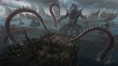 Battle Concept Art, Dark Material, Creature Concept Art, Cute Disney Wallpaper, Creature Concept, Monster Art, Epic Art, Sci Fi Fantasy, Kraken