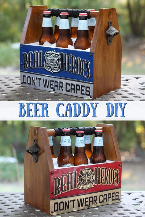 Beer Caddy Diy Plans, Beer Crate Ideas, Beer Caddy Plans, Beer Caddy Diy, Caddy Diy, Diy Bottle Opener, Wooden Beer Caddy, License Plate Crafts, Beer Tote