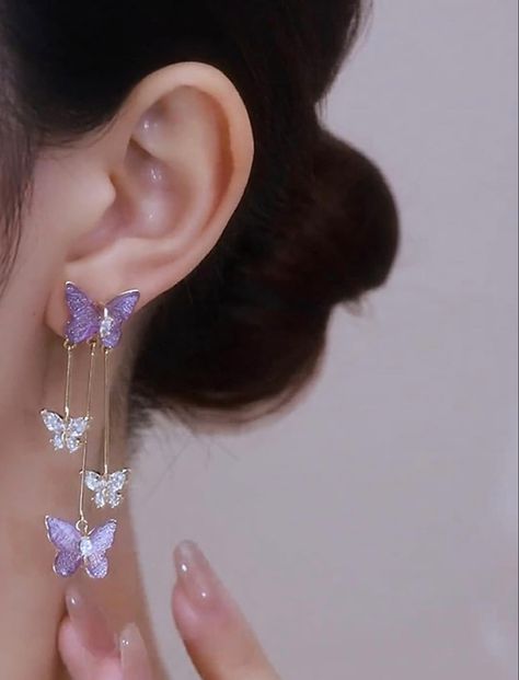 Purple Butterfly Earrings Crystal Long Butterfly Earrings for Teen Girls Animal Drop Dangle Charm Earrings for Women Butterfly Dangle Earrings, Fashion Purple, Romantic Earrings, Wholesale Earrings, Long Tassel Earrings, Crystal Butterfly, Stil Elegant, Tassel Drop Earrings, Wedding Party Jewelry