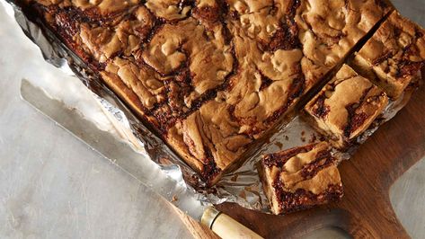 Double Peanut Butter Paisley Brownies Recipe Peanut Butter Brownies Recipe, Peanut Butter Brownie, Hershey Cocoa, Peanut Butter Brownies, Brownies Recipe, Brownie Recipe, Hershey Chocolate, Peanut Butter Chips, Chocolate Syrup