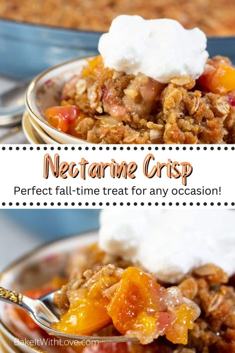 Nectarine Recipes Healthy, Optavia Program, Nectarine Dessert, Oatmeal Streusel Topping, Nectarine Cobbler, Nectarine Crisp, Apple Cake Recipe Easy, Cherry Pie Filling Recipes, Nectarine Recipes