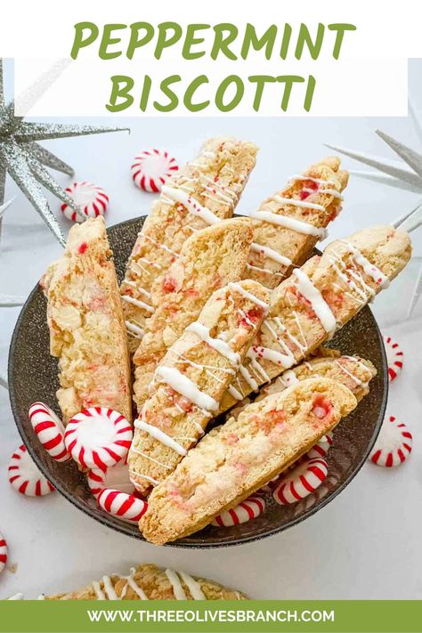 Candy Cane Biscotti, Biscotti Recipe Christmas, Andes Peppermint Recipes, Christmas Biscotti Recipe Easy, Peppermint Biscotti Recipe, Peppermint Cookies Christmas, Christmas Biscotti Recipe, Holiday Biscotti, Peppermint Biscotti