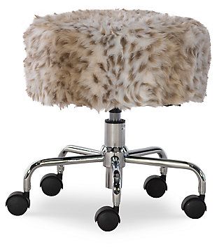 Makeup Vanities | Ashley Furniture HomeStore Leopard Office, Fur Stool, Faux Fur Stool, Desk Stool, Office Stool, Craft Space, Adjustable Stool, Ashley Furniture Homestore, Swivel Stool