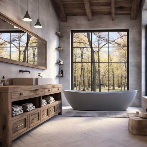 How Modern Country Bathroom Trends Are Elevating Traditional Designs • 333+ Images • [ArtFacade] Modern Mountain Home Bathroom Ideas, Mountain Home Bathroom, Mountain Modern Bathroom, Hampton Style Bathrooms, Modern Country Bathroom, Farmhouse Master Bath, Rustic Modern Bathroom, Country Bathroom Designs, Mountain Home Interiors