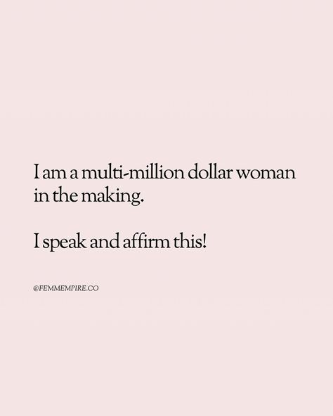 Speak this into existence and then take the inspired action towards it. Comment a ✨ if you know with certainty that you deserve it, love. Follow for more motivational content. ♥️ 🤍 @femmempire.co 🤍 @femmempire.co 🤍 @femmempire.co #money #lifegoals #motivation #wealth #thatgirl #womenempowerment SEO | wealthy woman, goals, success, confident, mindset, motivation, women empowerment Wealthy Woman Quotes, Intelligent Woman Quotes, Successful Women Quotes Motivation, Know My Worth Quotes, Successful Woman Aesthetic, Woman Goals, Confident Mindset, Confident Women Quotes, Wealthy Woman