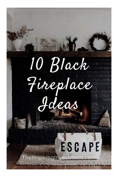 10 Black Fireplace Ideas Black Tile Fireplace Surround, Black Fireplace Ideas, Painting Brick Fireplace Black, Brick Fireplace Black, Paint Fireplace Tile, Black Mantle Fireplace, Painting Brick Fireplace, Black Tile Fireplace, Black Brick Fireplace