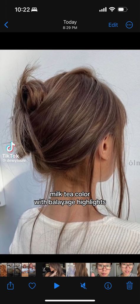 Milk Tea Hair Color With Balayage Highlights, Ashy Milk Tea Hair, Milk Brown Hair With Highlights, Milk Tea Highlights, Milk Tea Hair Color Balayage, Milk Tea Balayage, Hair Color For Asian Skin, Milk Tea Brown Hair, Hey God Its Me Again