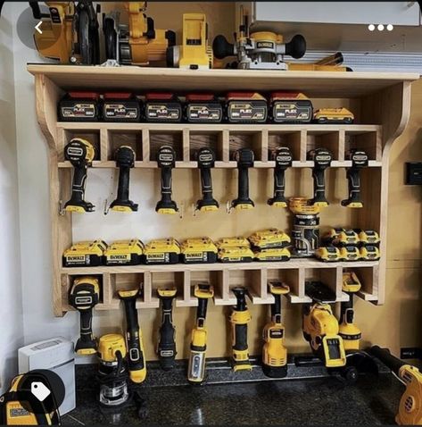 Dewalt Storage, Tool Organization Diy, Tool Wall Storage, Garage Organisation, Garage Workshop Organization, Workbench Plans Diy, Power Tool Storage, Garage Organization Diy, Garage Tool Storage