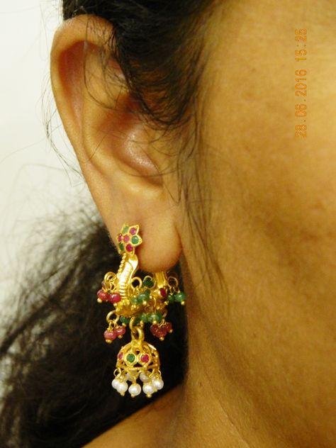 22K Gold Makara Kundanalu - Traditional Andhra Jhumki Makana Kundanalu Earrings, Makara Kundanalu Earrings In Gold, Makara Kundanalu Earrings, Makara Kundanalu, Gold Makarakundanalu, Diamond Gold Earrings, Gold Earrings Indian, Bracelets Diamond, Pure Gold Jewellery