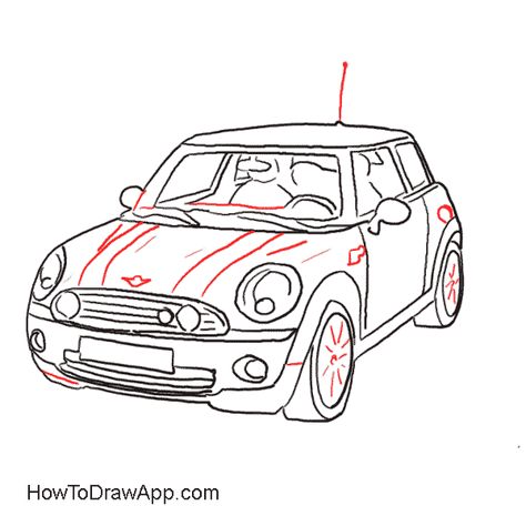 Drawings Of Cars, Auto Drawing, Auto Tattoo, Car Quilt, Cartoon Car Drawing, Cooper Car, Mini Cooper Classic, Mini Doodle, Coloring Pages Inspirational