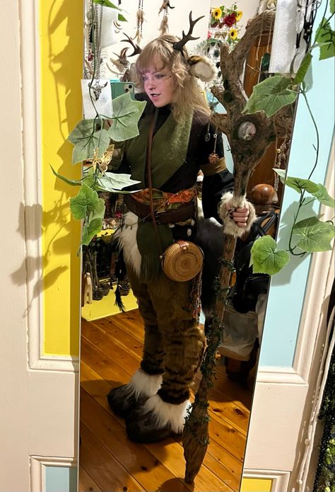 Faun Costume Men, Satyr Cosplay Diy, Satyr Ren Faire, Saytr Cosplay Diy, Faun Costume Diy, Jackalope Cosplay, Ren Faire Druid, Jackalope Costume, Fae Aesthetic Clothes