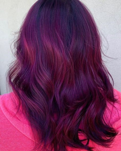 24 Magical Red Purple Hair Ideas For 2024 Cherry Red Purple Hair, Red Hair With Purple Underneath, Maroon Purple Hair, Red And Purple Hair Color, Fuschia Hair Magenta, Red And Violet Hair, Red Plum Hair, Red Purple Hair Color, Warm Purple Hair