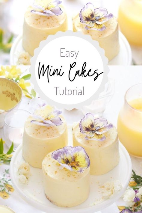 Mini Cakes Tutorial, Easy Mini Cake, Mini Layer Cakes, Individual Wedding Cakes, Cakes Easy, Mini Cake Recipe, Easy Cakes, Mini Wedding Cakes, How To Stack Cakes