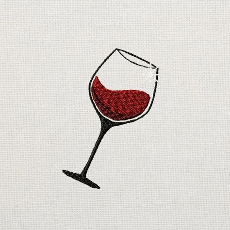 Wine Glass Embroidery, Cocktail Embroidery, Glass Embroidery, Wine Glass Illustration, Wine Glass Drawing, Embroidery Tshirt, Hand Embroidery Stitches, Applique Patterns, Embroidery For Beginners