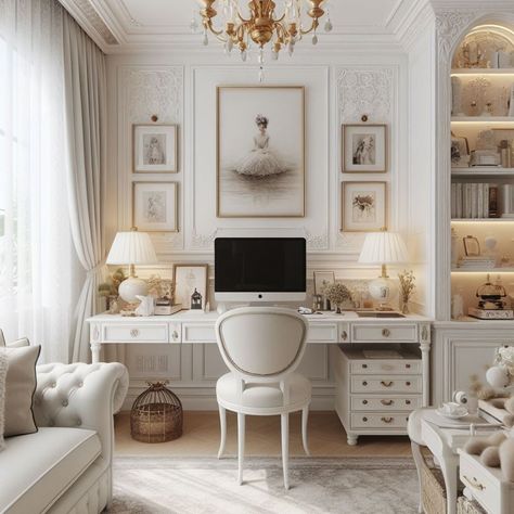 Luxury Desk Office, Home Office French Country, Luxury Study Room Design, French Country Home Office, Classy Home Office, French Style Office, Parisian Office, Small Office Interior Design, French Office