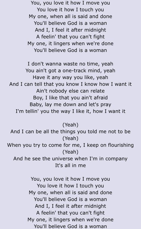 Ariana Grande - god is a woman God Is A Woman Lyrics, Billie Holiday Quotes, Lyrics Aesthetic Ariana Grande, Ariana Grande Love Lyrics, Lyric Quotes Ariana Grande, Ariana Grande Song Quotes, Songs By Ariana Grande, Unforgettable Song, Poems In English