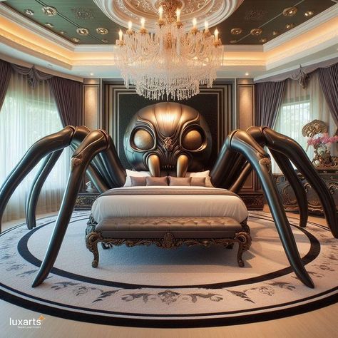 LuxArts | Spider Inspired Beds 🕷️🛏️🕸️ #SpiderBeds #ArachnidComfort #CreepyCrawlySleep Spin a web of comfort and intrigue with Spider Inspired Beds.… | Instagram Spider Bedroom, Octopus Bedding, Creative Beds, Race Car Bed, Fantasy Rooms, Bedroom Oasis, Traditional Bed, Fantasy Homes, Unique Beds