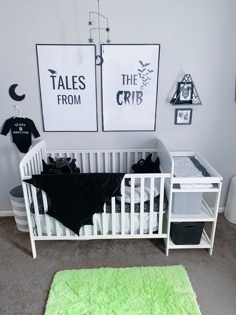 Gothic Baby Nursery, Spooky Nursery, Gothic Nursery, Gothic Baby, Goth Baby, Baby Room Themes, Baby Bats, Nursery Room Inspiration, Nursery Baby Room