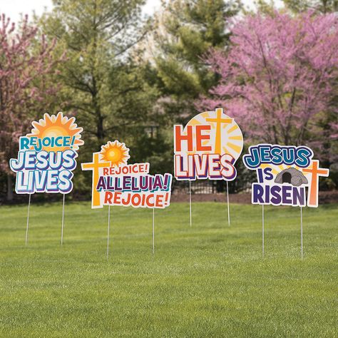 He is Risen Yard Signs - OrientalTrading.com Easter Yard Decorations, Easter Week, Faith And Hope, Resurrection Day, Christ Is Risen, Easter Party Decor, Easter Photos, Lawn Ornaments, Easter Decorations Outdoor