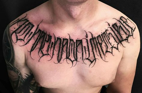 Chest Lettering Tattoo, Word Tattoo Designs, Chest Tattoo Lettering, Tattoo Peito, Aa Tattoos, Tattoo Homme, Dark Lettering, Tattoo Lettering Design, Tattoo Lettering Styles