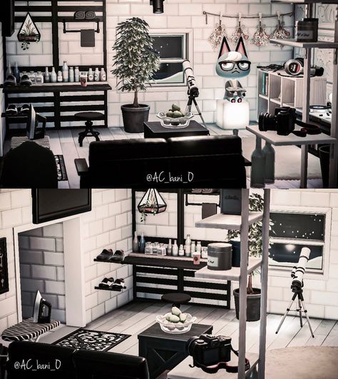 𝚋𝚊𝚗𝚒 (@ac_bani_o) • Instagram photos and videos Animal Crossing Fan Art, Black Room, Inside Design, White Rooms, White Room, Black Animals, Black And White Design, Black House, Animal Crossing