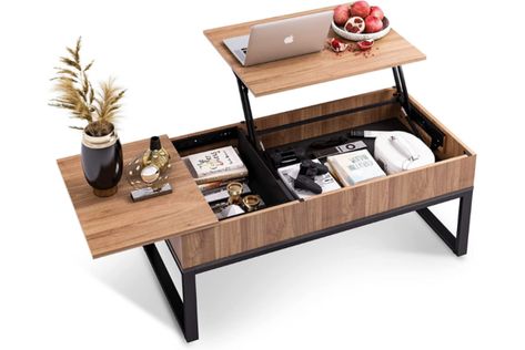 Amazon Has a Secret Site With Tons of Space-Saving Furniture—and Items Start at Under $20 Wood Lift Top Coffee Table, Table With Hidden Storage, Retro Side Table, Coffee Table With Hidden Storage, Door Coffee Tables, Fabric Storage Ottoman, Black Coffee Tables, Lift Top Coffee Table, Side Table With Storage