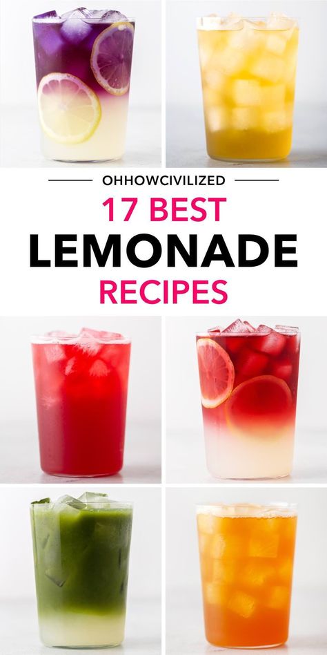 Sweet, tart, and refreshing lemonades are the perfect drinks for the summer. Enjoy different variations all season long with these recipes, from Arnold Palmer to the color-changing butterfly pea flower lemonade. #lemonade #lemonaderecipes #arnoldpalmer #summerdrinks Types Of Lemonade, Whimsical Recipes, Pea Flower Lemonade, Butterfly Pea Flower Lemonade, Flower Lemonade, Resep Sushi, Good Lemonade Recipe, Breakfast Drinks, Best Lemonade