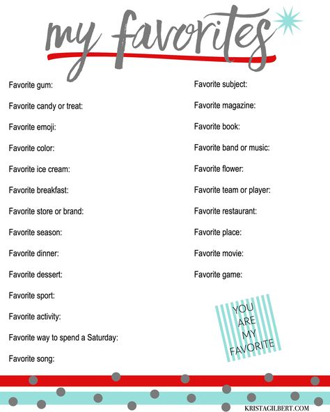 Welcome to day #1 of "Treat Your Family Like Guests." The first thing I do when guests are coming is I find out their favorite things. What does this do Favorite Questions List, His Favorite Things List, List Of Things I Love, My Favorite Things List For Kids, List Of Favorites Questions, Favorites Questions, Favourite List, Favorite Memory Ideas, Whats Your Favorite Questions