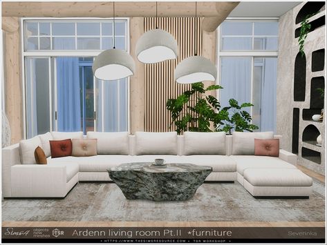 The Sims Resource - Ardenn living room Pt.II furniture Mod Living Room, Living Room Sims 4, Sims 4 Cc Furniture Living Rooms, Coffee Table Plants, Moroccan Bedroom, Stone Coffee Table, Big Sofas, Modern Couch, Sims 4 Cc Furniture