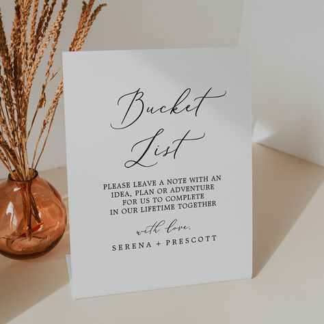 Bucket List Sign For Wedding, Wedding Bucket List Sign, Bucket List Wedding Guest Book, Bucket List Wedding, Wedding Bucket List, Romantic Bucket List, Summer Calligraphy, Wedding Bucket, Simple Wedding Reception