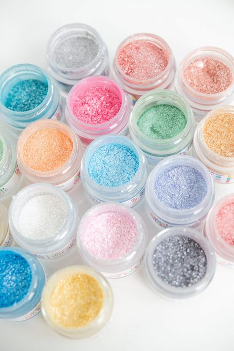 Shop edible glitter and luster dust for cake decorating! Now in over 20 colors each kind, add to your drinks, use our spray pump, or add alcohol for a food paint all your guests will love. #edibleglitter #foodpaint #lusterdust #glitterdrinks #ediblepaint #cakeglitter How To Use Luster Dust, Edible Glitter Recipe, Frosting Decorating, Cookie Tips, Edible Glitter Dust, Edible Luster Dust, Gold Luster Dust, Icing Decorations, Little Mermaid Cakes