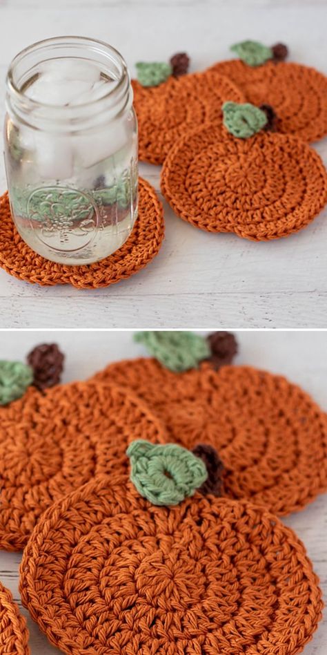 Crochet Bee Cup Cozy, Crochet For Holidays, Owl Coasters Crochet Free Pattern, Crochet Projects For Craft Fairs, Popular Free Crochet Patterns, Crochet Little Gifts, Crochet For Sale, Crochet Tea Coaster, Pumpkin Coasters Free Crochet Pattern