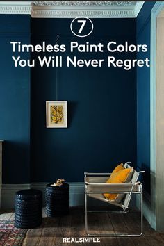 7 Timeless Paint Colors You Will Never Regret | These are the timeless paint colors that shoppers keep turning to refresh any room in a home, according to best-selling paint companies. See the bold, statement-making paint colors that will transform a room in a few coats by visiting our website. #paintcolors #realsimple #paintideas #paintcolorideas #bestpaintcolors #homeinspiration Different Paint Colors On Walls, Deep Peacock Blue Paint Colors, Large Family Room Paint Colors, Eclectic Bedroom Paint Colors, Best Dark Wall Colors, Bold Blue Paint Colors, Perfect Storm Paint Color, Dark Blue Room Color, London House Paint Color