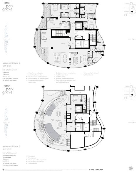 Pent House Floor Plan, Luxury Condo Floor Plans, Large Penthouse Floor Plan, Miami Coconut Grove, Coconut Grove Miami, Apartment Floor, Apartment Floor Plans, Coconut Grove, Shenzhen