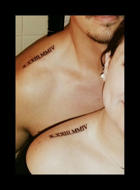 Couple Tattoos. Our wedding date in Roman Numerals Wedding Date Tattoos, Partner Tattoo, Married Couple Tattoos, Marriage Tattoos, Anniversary Tattoo, Partner Tattoos, Maching Tattoos, Best Couple Tattoos, Tattoo Couple