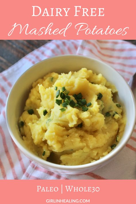 Dairy Free Mashed Potatoes (paleo, whole30) Dairy Free Mashed Potatoes, Crohns Recipes, Paleo Meal Prep, Homemade Bone Broth, Yellow Potatoes, Thanksgiving Dinner Recipes, Mashed Potato Recipes, Gluten Free Grains, Dairy Free Milk