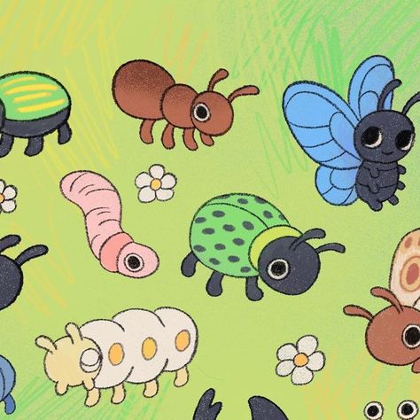 Bug Drawing Cute, Beetle Art Illustration, Cute Bugs Illustration, Cute Bug Illustration, Cute Bug Art, Bug Character Design, Cute Bug Drawing, Bugs Illustration, Cartoon Bugs